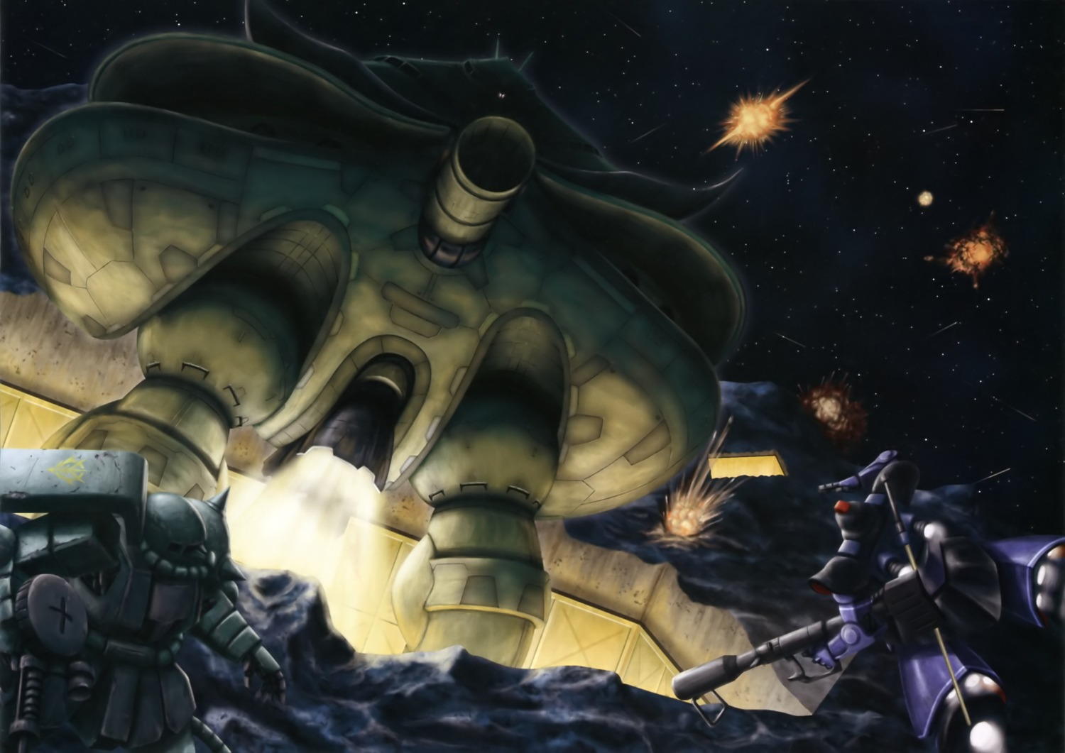 big_zam, gundam, mecha, mobile_suit_gundam, ms-06_zaku_ii, ms-09_dom
