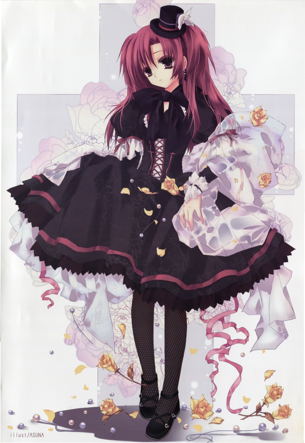 asuna, dress, fishnets, lolita_fashion, scanning_artifacts, scanning_dust, screening