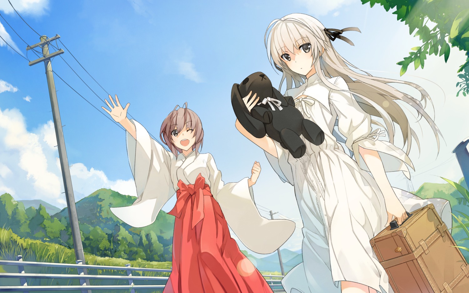amatsume_akira, dress, kasugano_sora, miko, miz22, sphere, summer_dress, wallpaper