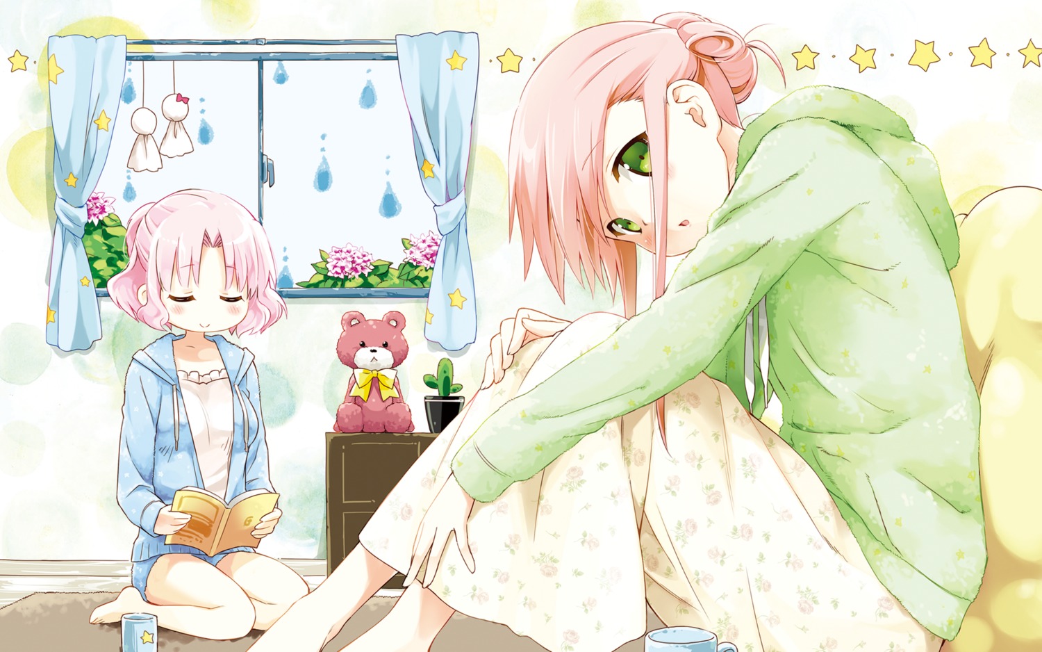 cafe_sourire, cuffs, eretto, mizushima_kasumi, mizushima_serika, wallpaper