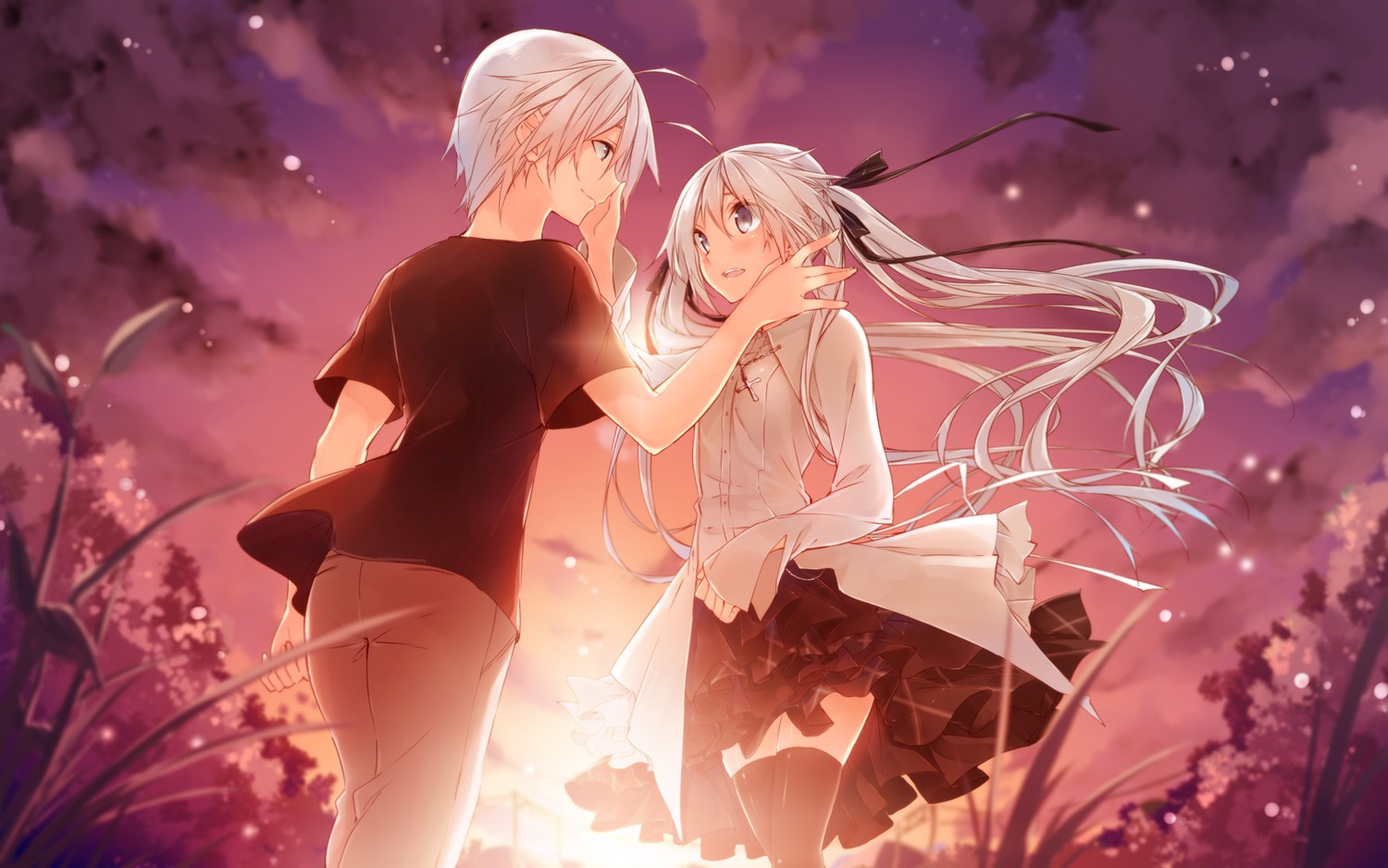 dress, kasugano_haruka, kasugano_sora, kuwashima_rein, sphere, thighhighs, wallpaper, yosuga_no_sora