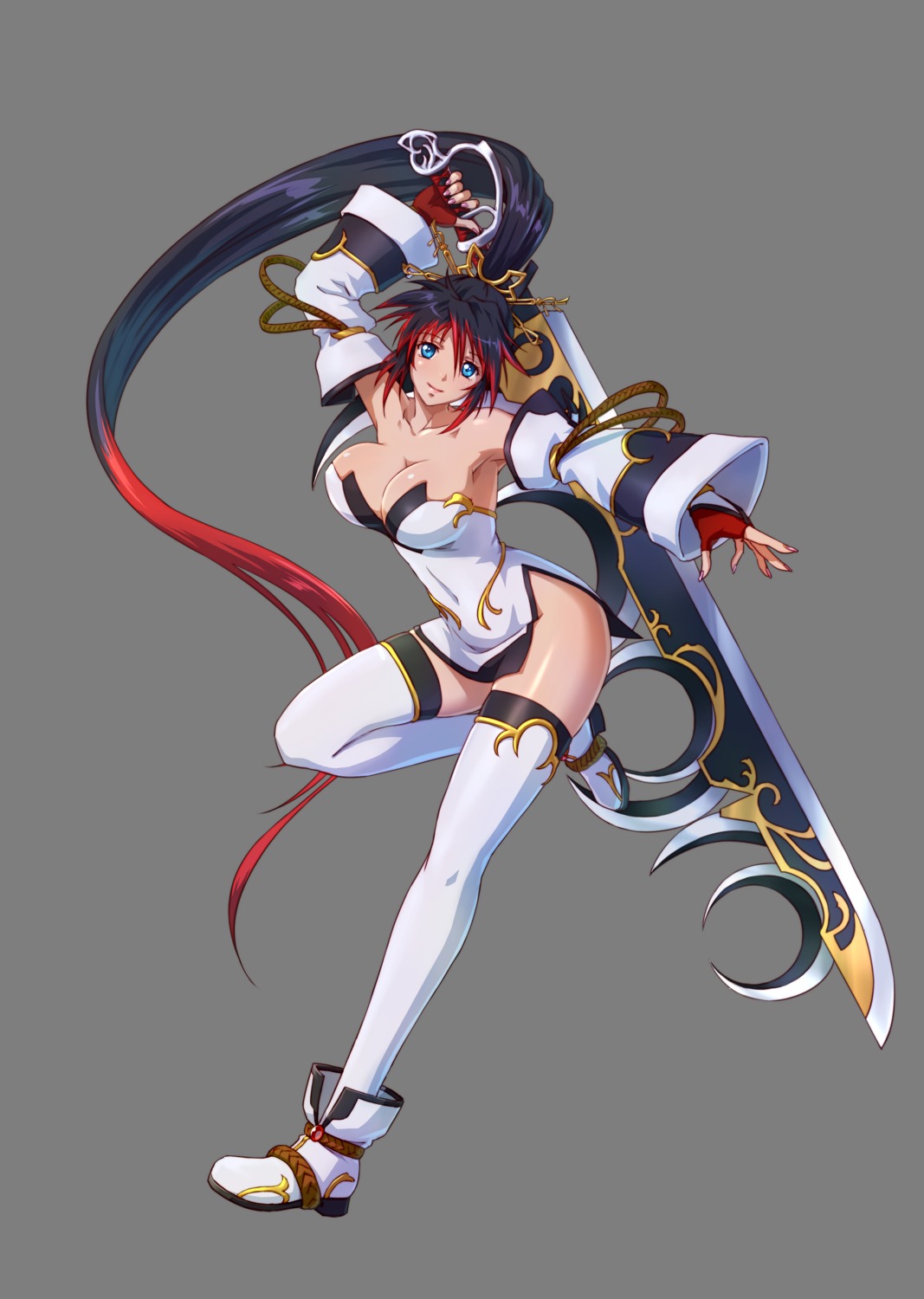 cleavage, nanbu_kaguya, super_robot_wars, super_robot_wars_og, super_robot_wars_og_saga_:_mugen_no_frontier, sword, thighhighs, transparent_png