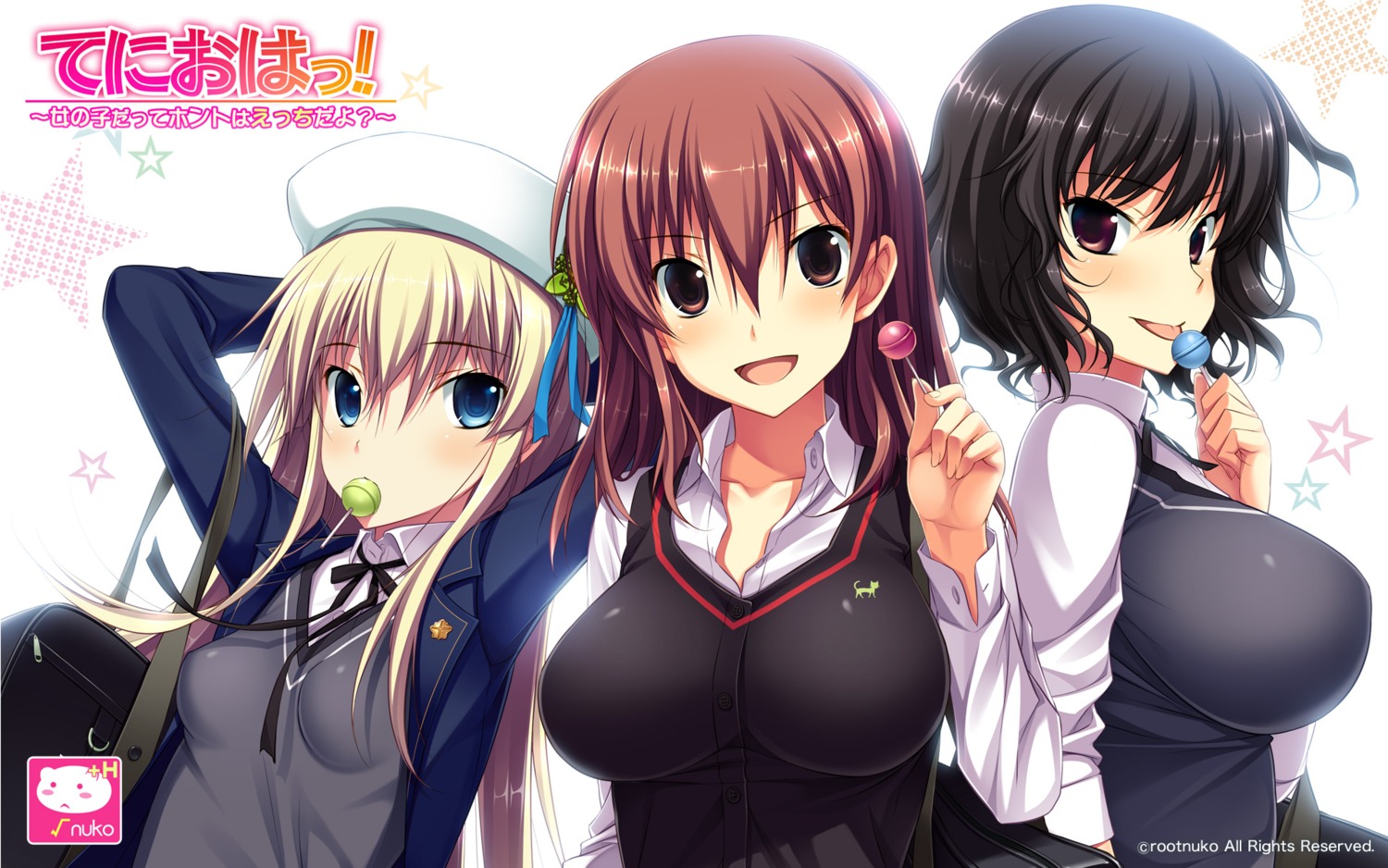amakura, hibiki_nanase, himekawa_ami, kusunoki_matsuri, root_nuko, seifuku, tenioha!, wallpaper