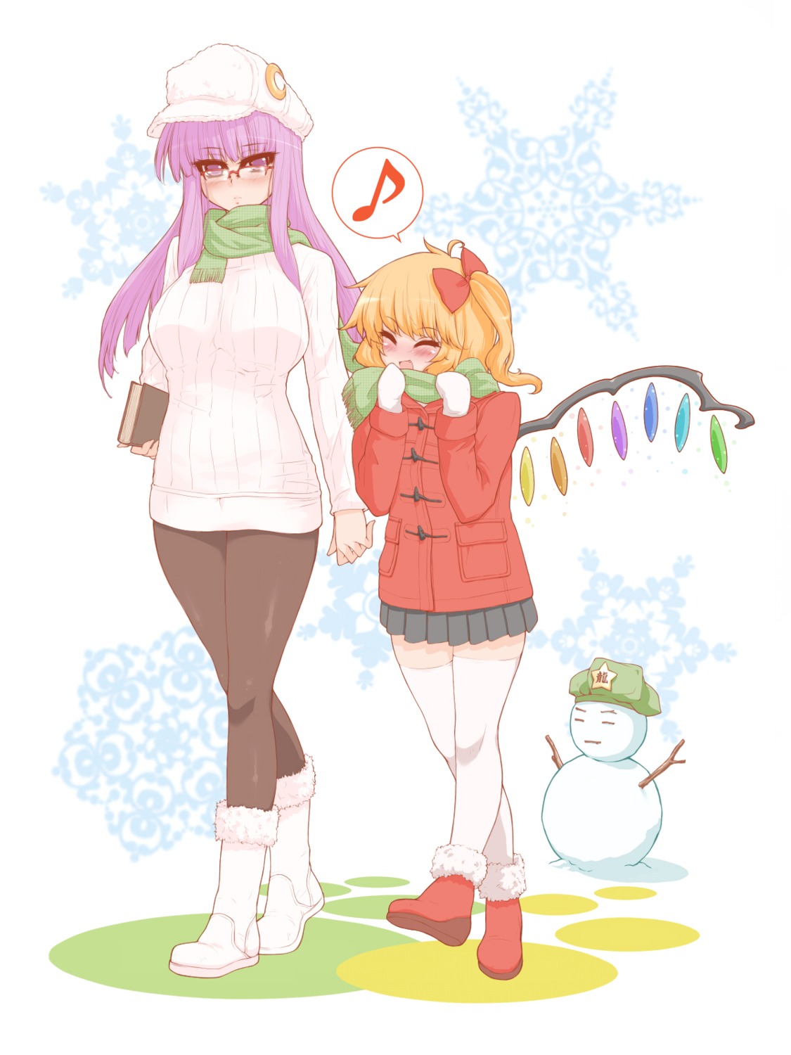 demekyon, flandre_scarlet, megane, pantyhose, patchouli_knowledge, thighhighs, touhou