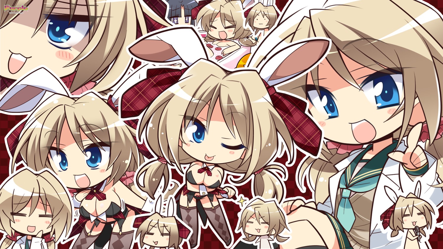 animal_ears, bunny_ears, bunny_girl, chibi, cleavage, hapymaher, komowata_haruka, purple_software