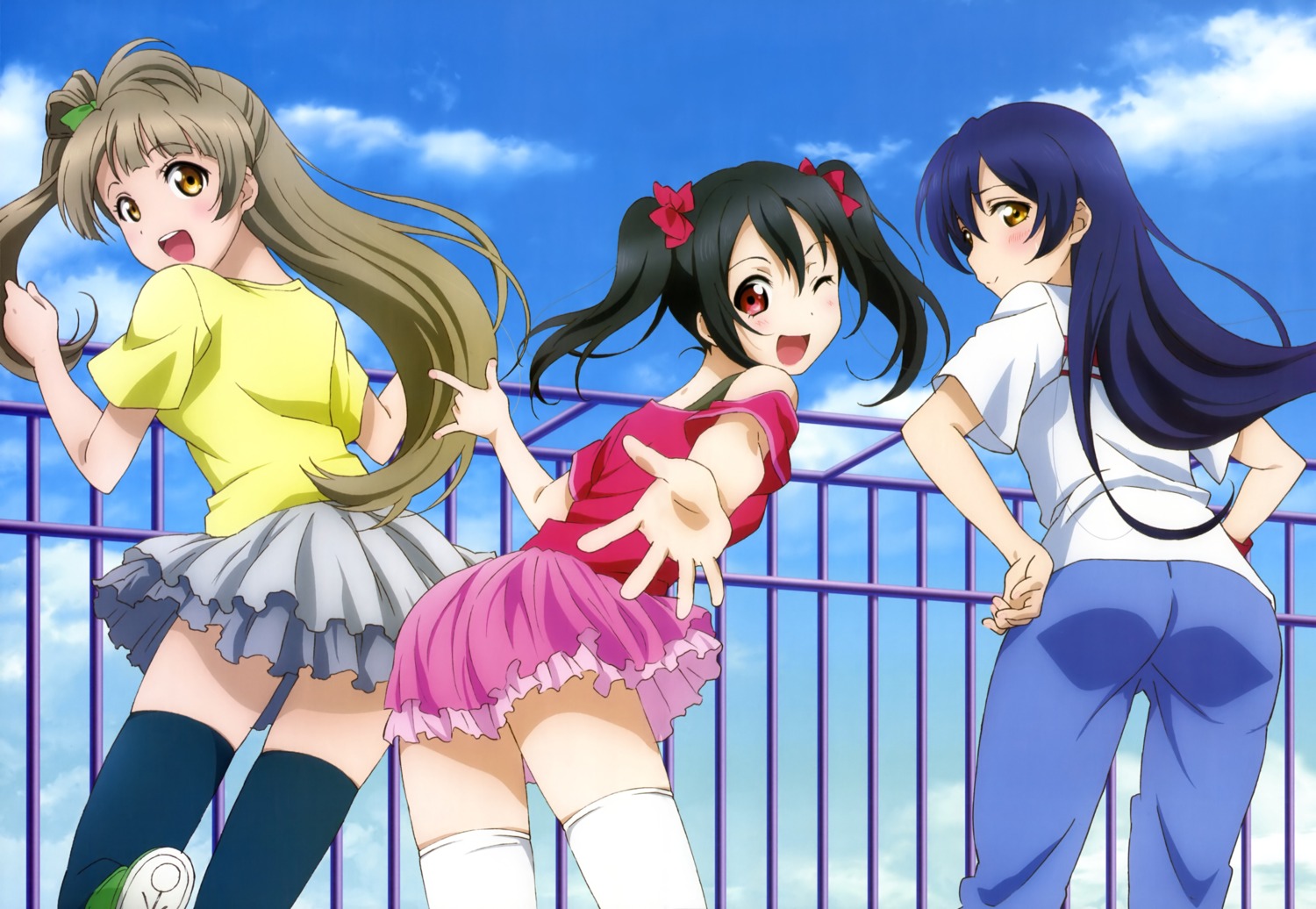 amisaki_ryouko, ass, love_live!, love_live!_(series), minami_kotori, sonoda_umi, thighhighs, yazawa_nico