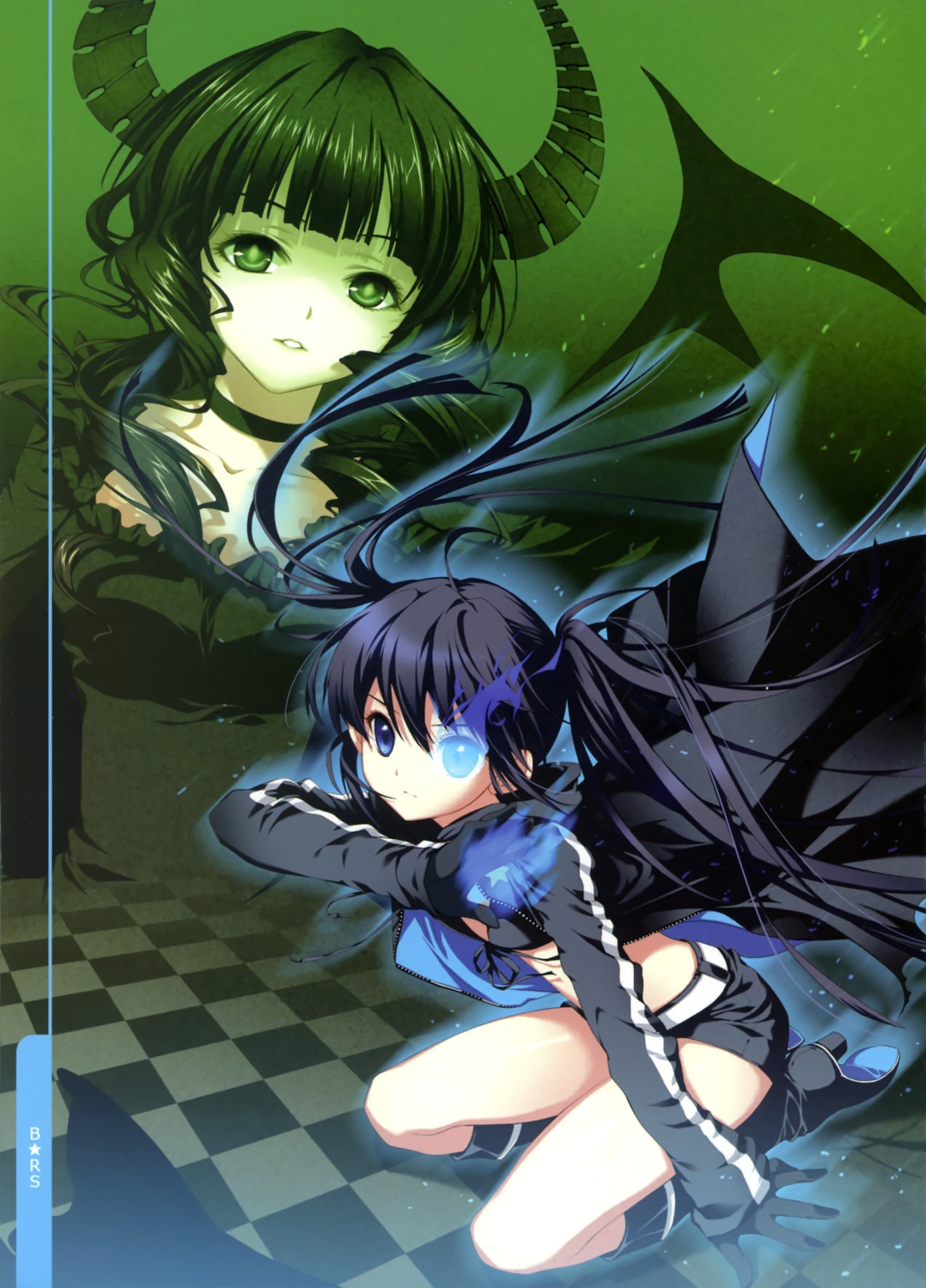 bikini_top, black_rock_shooter, black_rock_shooter_(character), dead_master, dmyo, dress, horns, snow_ring