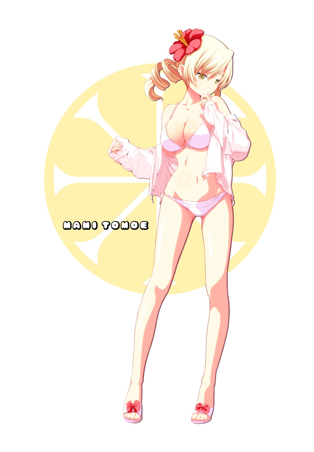 bikini, cleavage, mahou_shoujo_madoka_magica, open_shirt, swimsuits, tomoe_mami, tsukumo