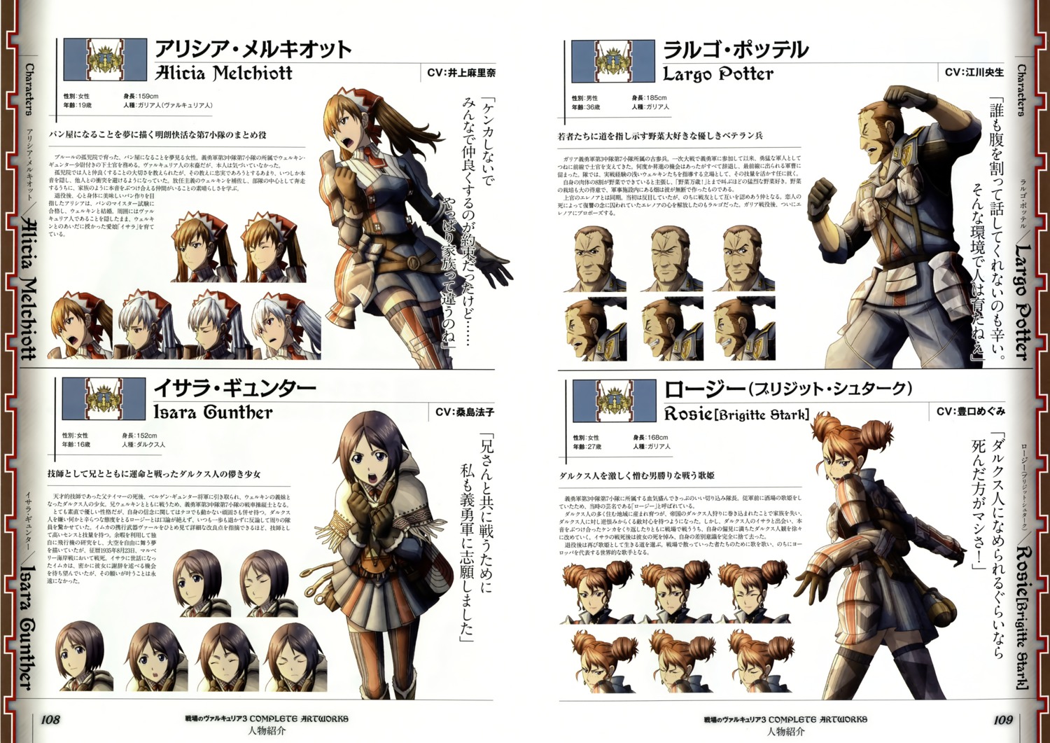 alicia_melchiott, brigitte_stark, expression, isara_gunther, largo_potter, profile_page, thighhighs, uniform