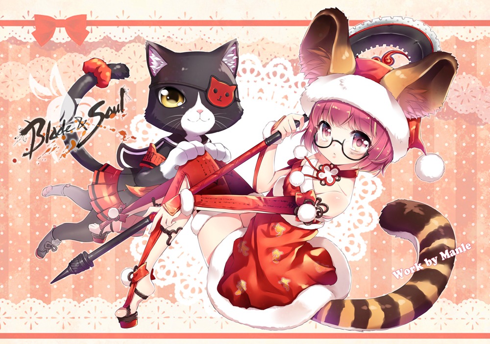 animal_ears, blade_&_soul, eyepatch, manle, megane, neko, tail, thighhighs