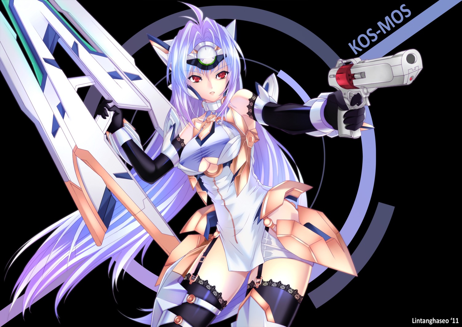 gun, kos-mos, lintanghaseo, stockings, thighhighs, underboob, xenosaga