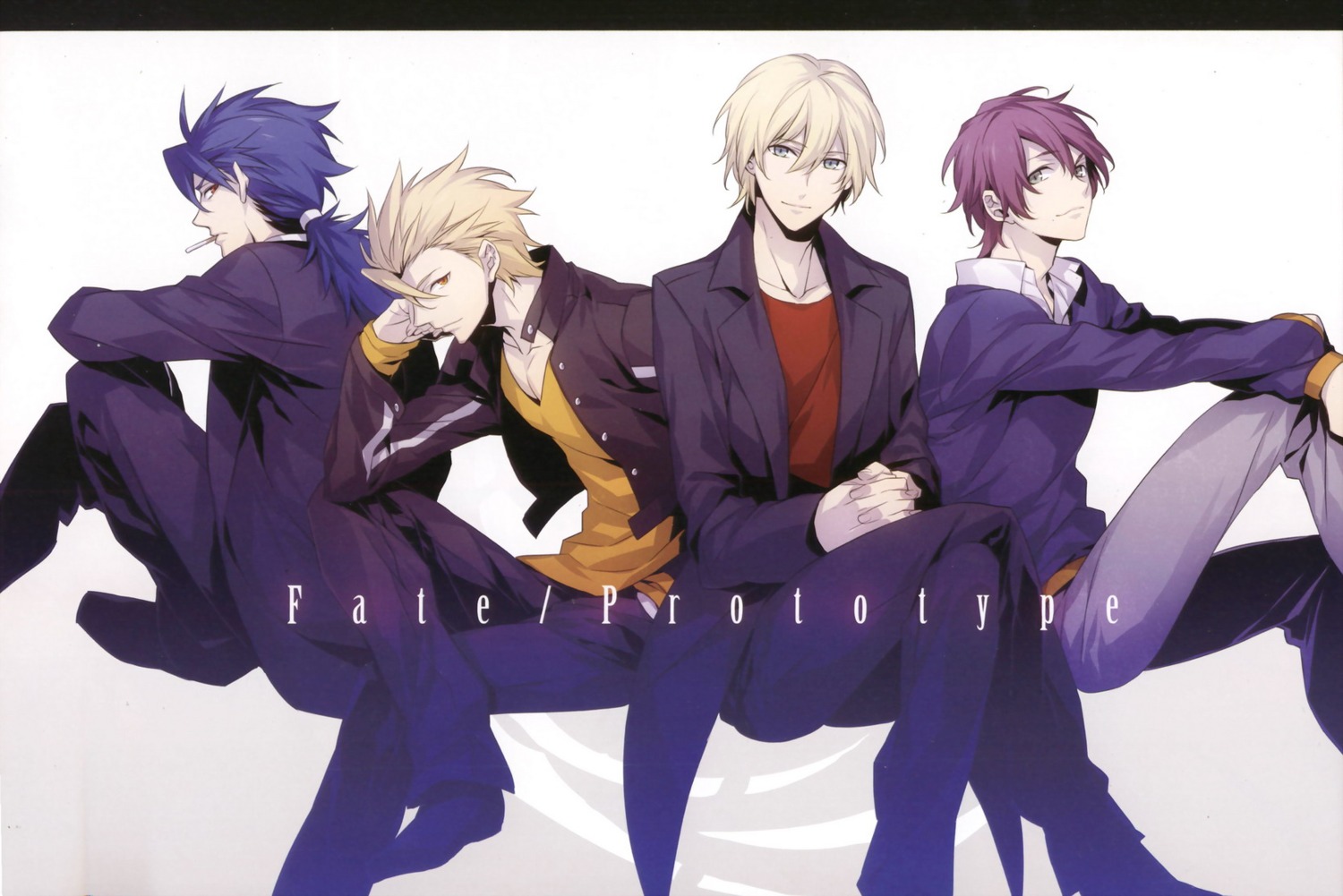 fate/prototype, fate/stay_night, gilgamesh_(fate), hummel, lancer_(fate/prototype), male, rider_(fate/prototype), xia_(artist)
