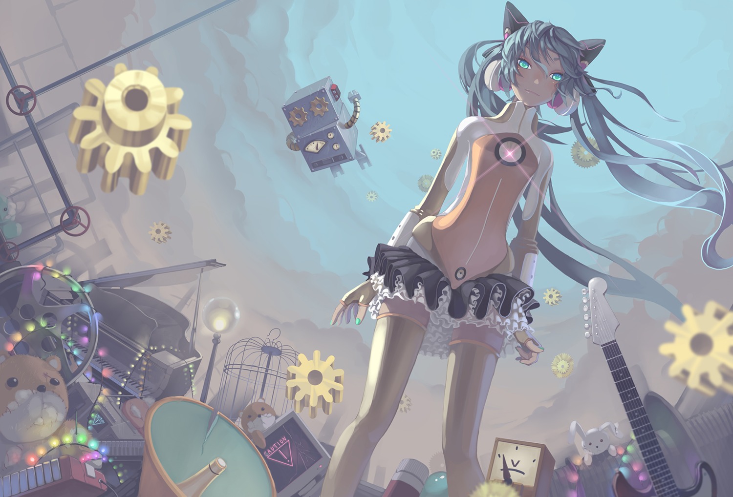 hatsune_miku, madyy, odds_&_ends_(vocaloid), thighhighs, vocaloid