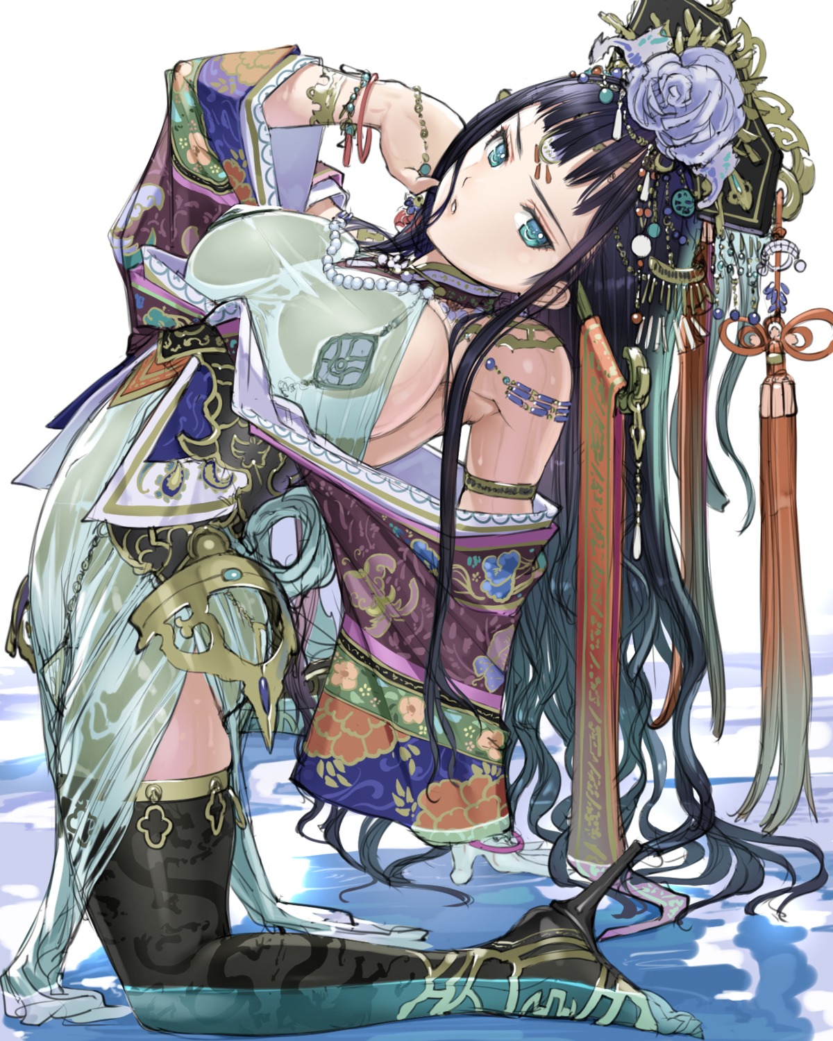 japanese_clothes, nakaba_reimei, thighhighs, wet_clothes