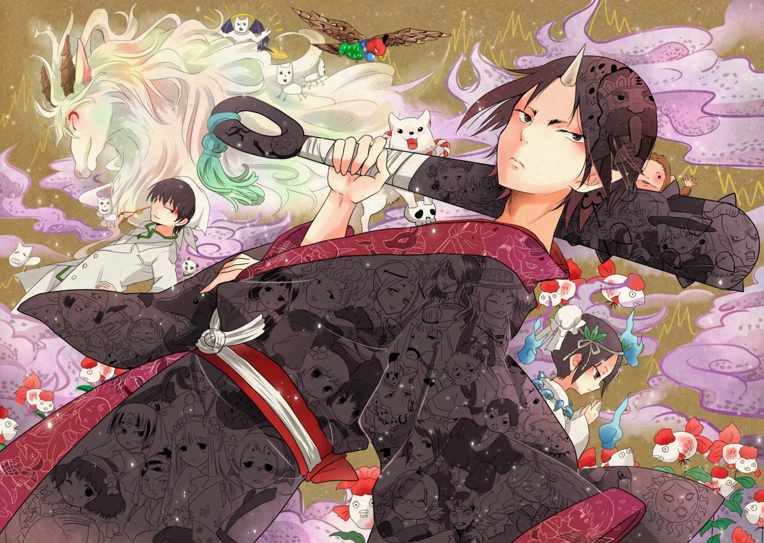 hakutaku_(hoozuki_no_reitetsu), hoozuki_(hoozuki_no_reitetsu), hoozuki_no_reitetsu, horns, kimono, nekozuki_yuki