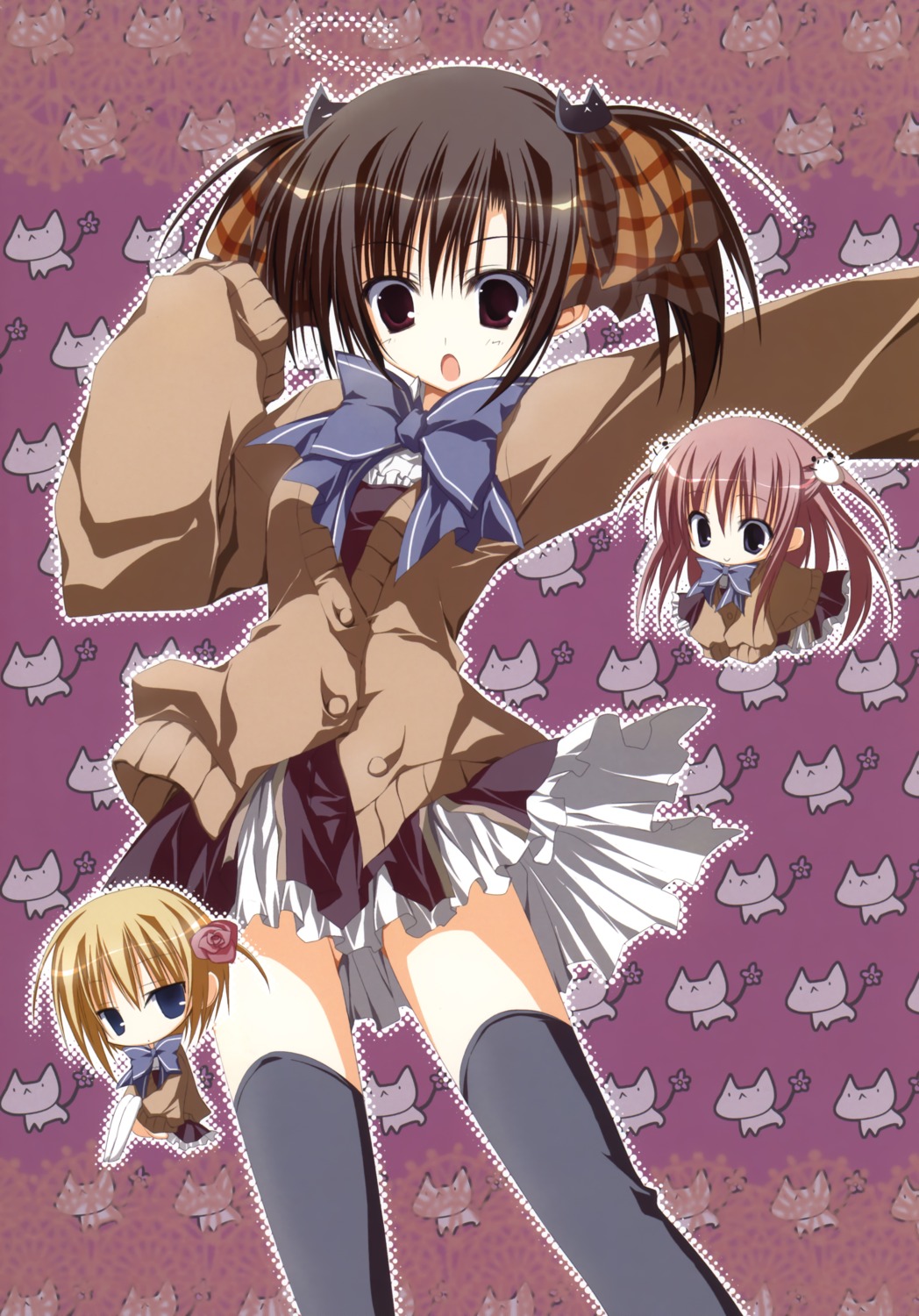 chibi, ebiten, hiromatsu_rikei, inugami_kira, kanamori_hakata, seifuku, thighhighs, todayama_kyouko