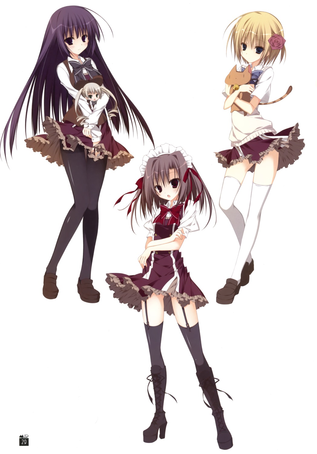chibi, dress, ebiten, hiromatsu_rikei, inugami_kira, iseda_yuka, maid, neko, neko-sensei, ooba_hasumi, pantyhose, seifuku, stockings, thighhighs, todayama_izumiko