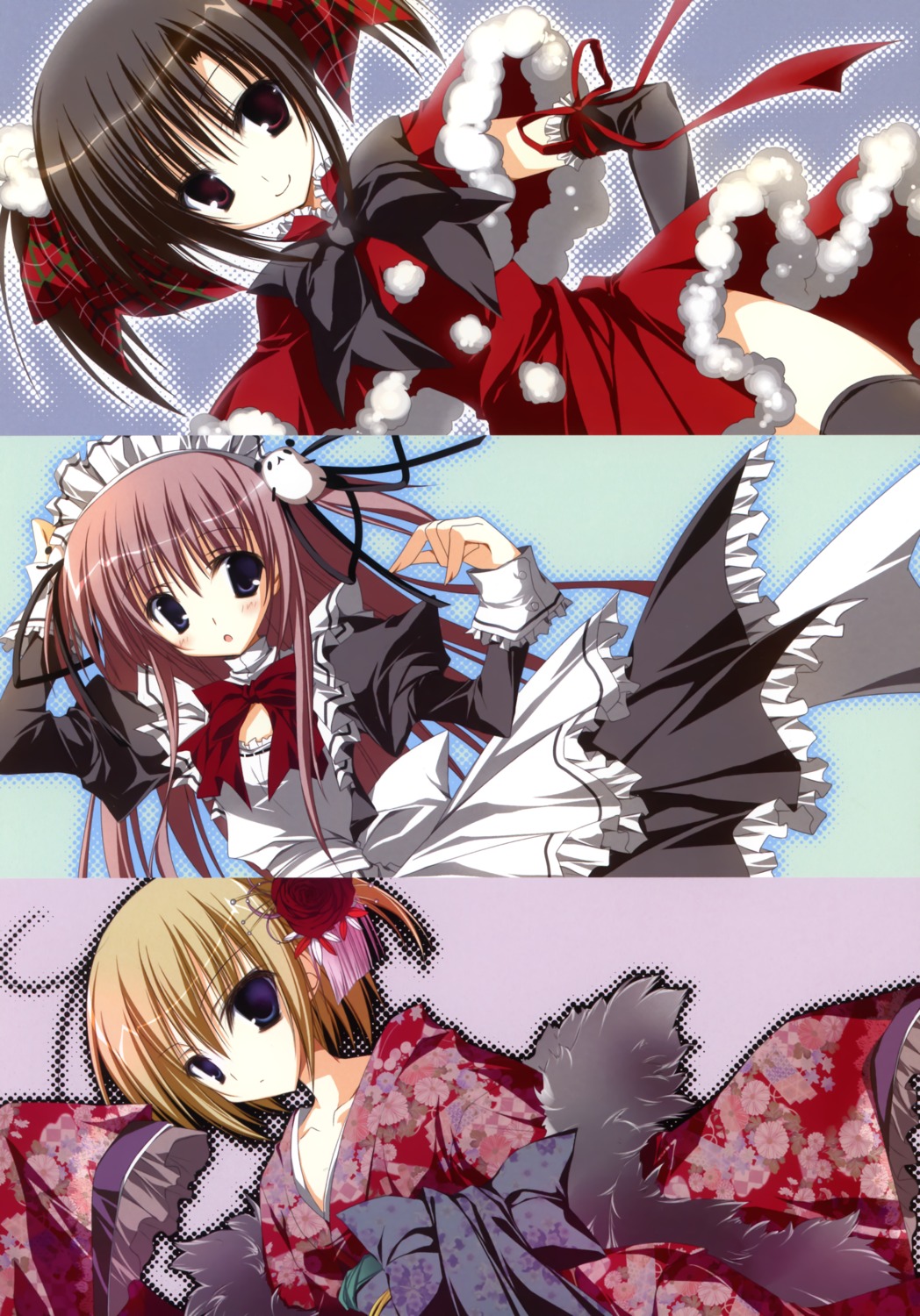 christmas, ebiten, hiromatsu_rikei, inugami_kira, kanamori_hakata, kimono, maid, thighhighs