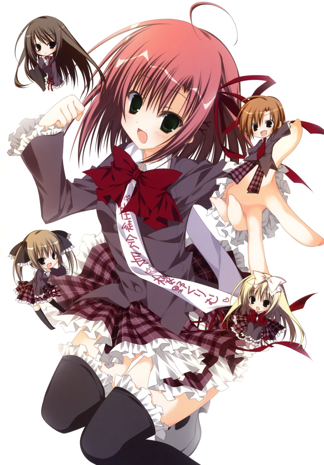 akaba_chizuru, chibi, inugami_kira, sakurano_kurimu, seifuku, seitokai_no_ichizon, shiina_mafuyu, shiina_minatsu, sugisaki_ken, thighhighs