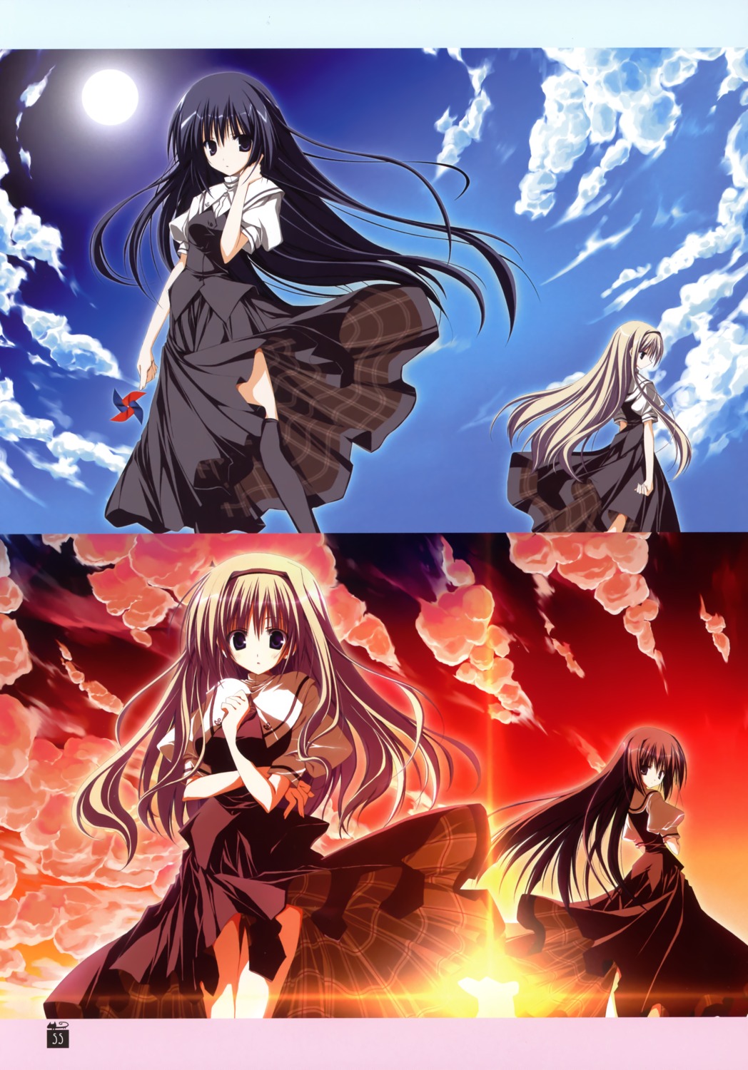 h2o_~footprints_in_the_sand~, inugami_kira, kagura_hinata, kohinata_hayami, seifuku, thighhighs