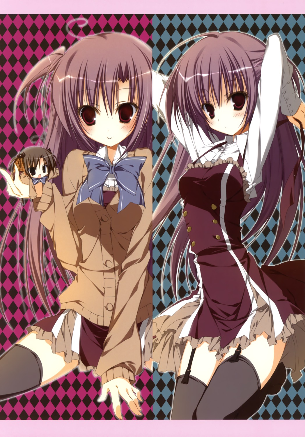 chibi, cosplay, ebiten, garter_belt, inugami_kira, seifuku, stockings, thighhighs