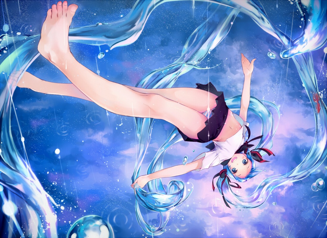 bottle_miku, feet, hatsune_miku, pantsu, seifuku, shimapan, shouin, vocaloid
