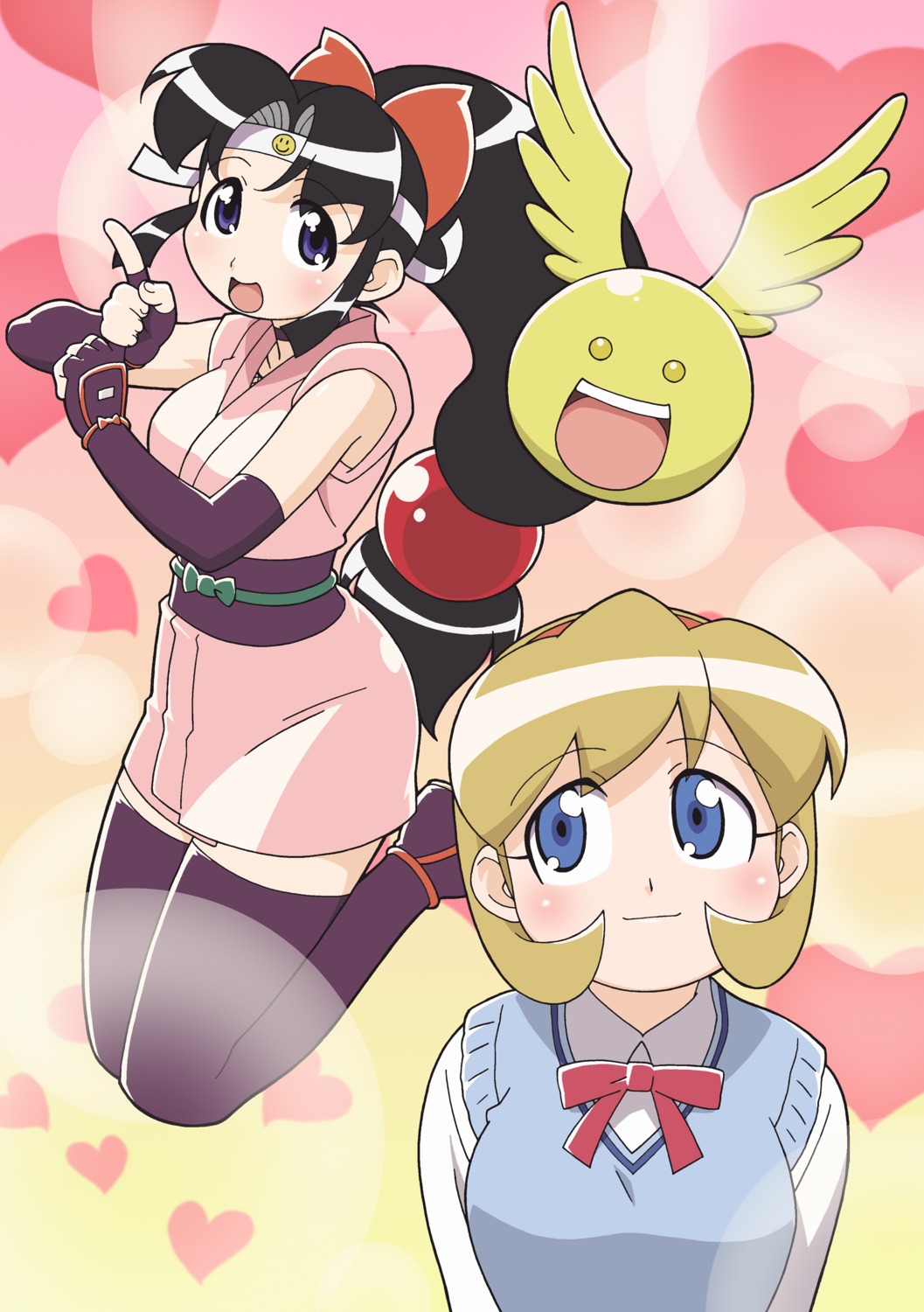 2x2=shinobuden, ninja, onsokumaru, seifuku, shinobu, shiranui_kaede, thighhighs