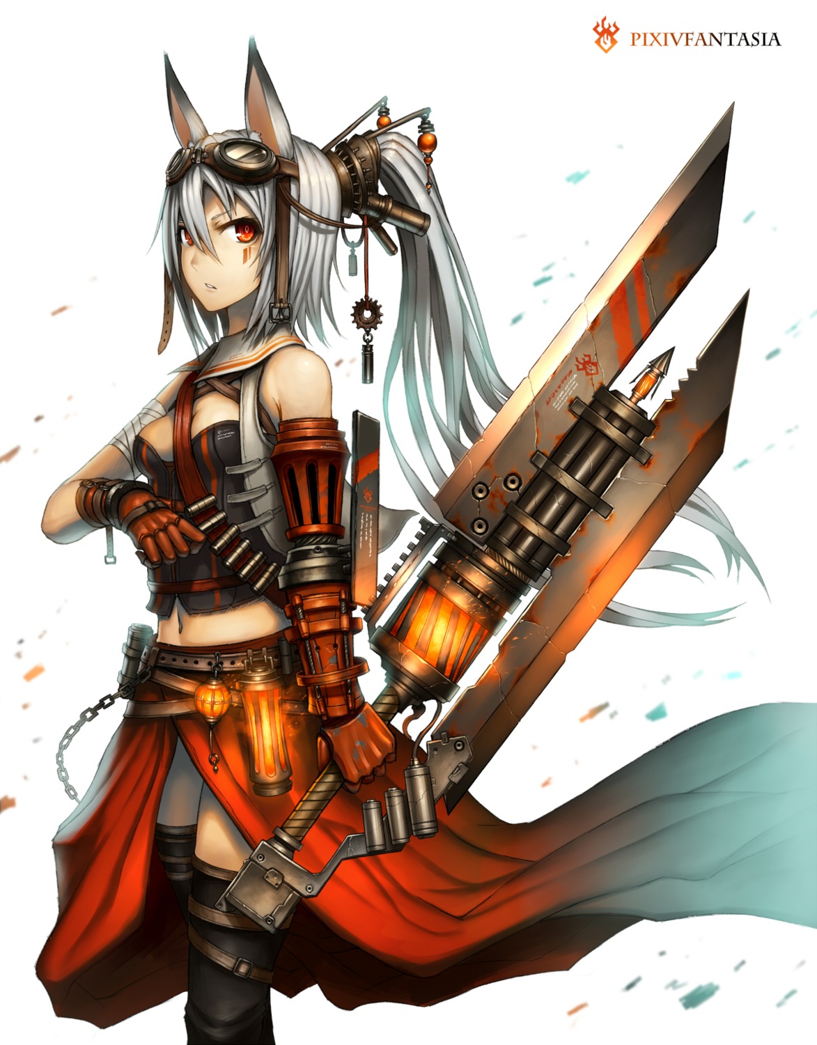 animal_ears, gia, pixiv_fantasia, pixiv_fantasia_new_world, sword, thighhighs