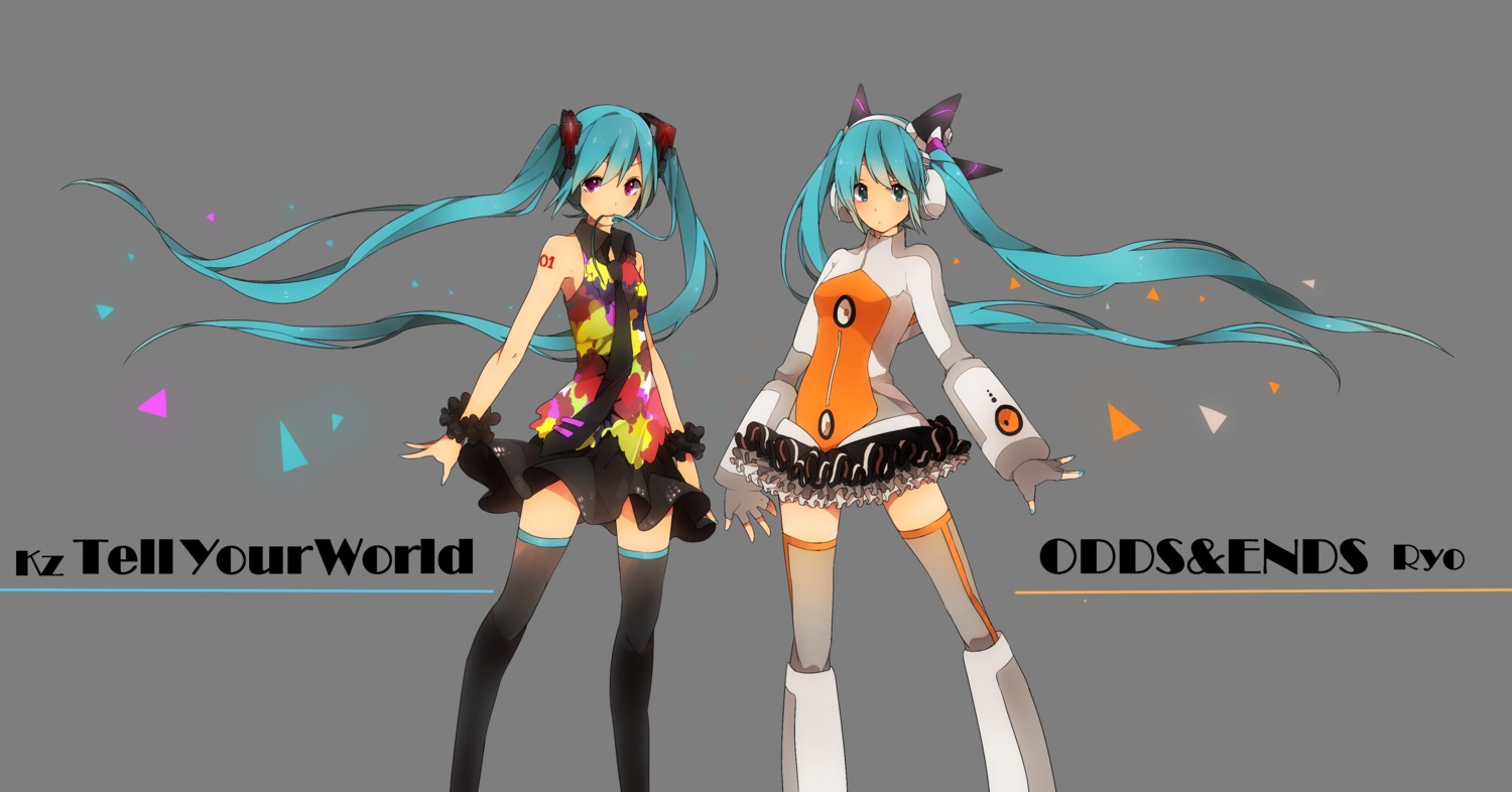 hatsune_miku, headphones, naruto_maki, odds_&_ends_(vocaloid), tell_your_world_(vocaloid), thighhighs, vocaloid