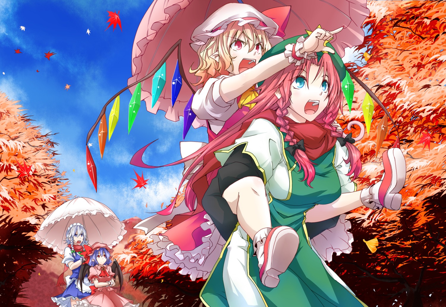 flandre_scarlet, hong_meiling, izayoi_sakuya, kinsenka, remilia_scarlet, touhou