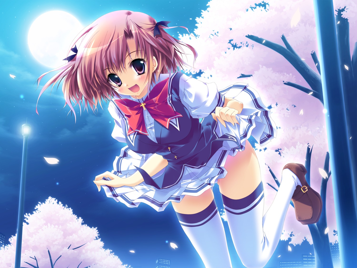hagiwara_tomoe, izumi_tsubasu, lyrical_ds, lyrical_lyric, skirt_lift, thighhighs, wallpaper