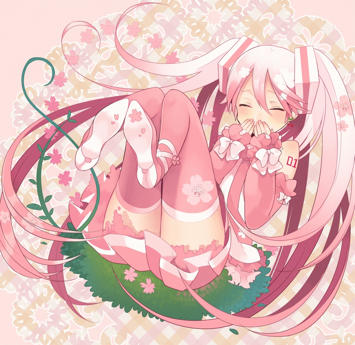 hatsune_miku, hiyo_kiki, sakura_miku, thighhighs, vocaloid