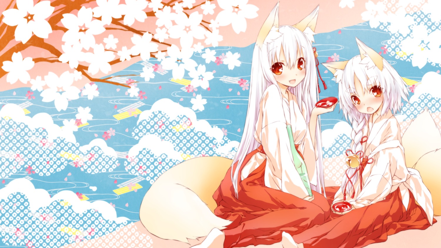 animal_ears, miko, saeki_thoma, tail, wallpaper