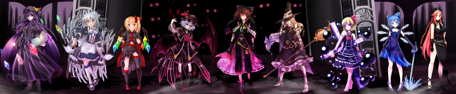 chinadress, cirno, dabadhi, flandre_scarlet, hakurei_reimu, hong_meiling, izayoi_sakuya, john_dee
