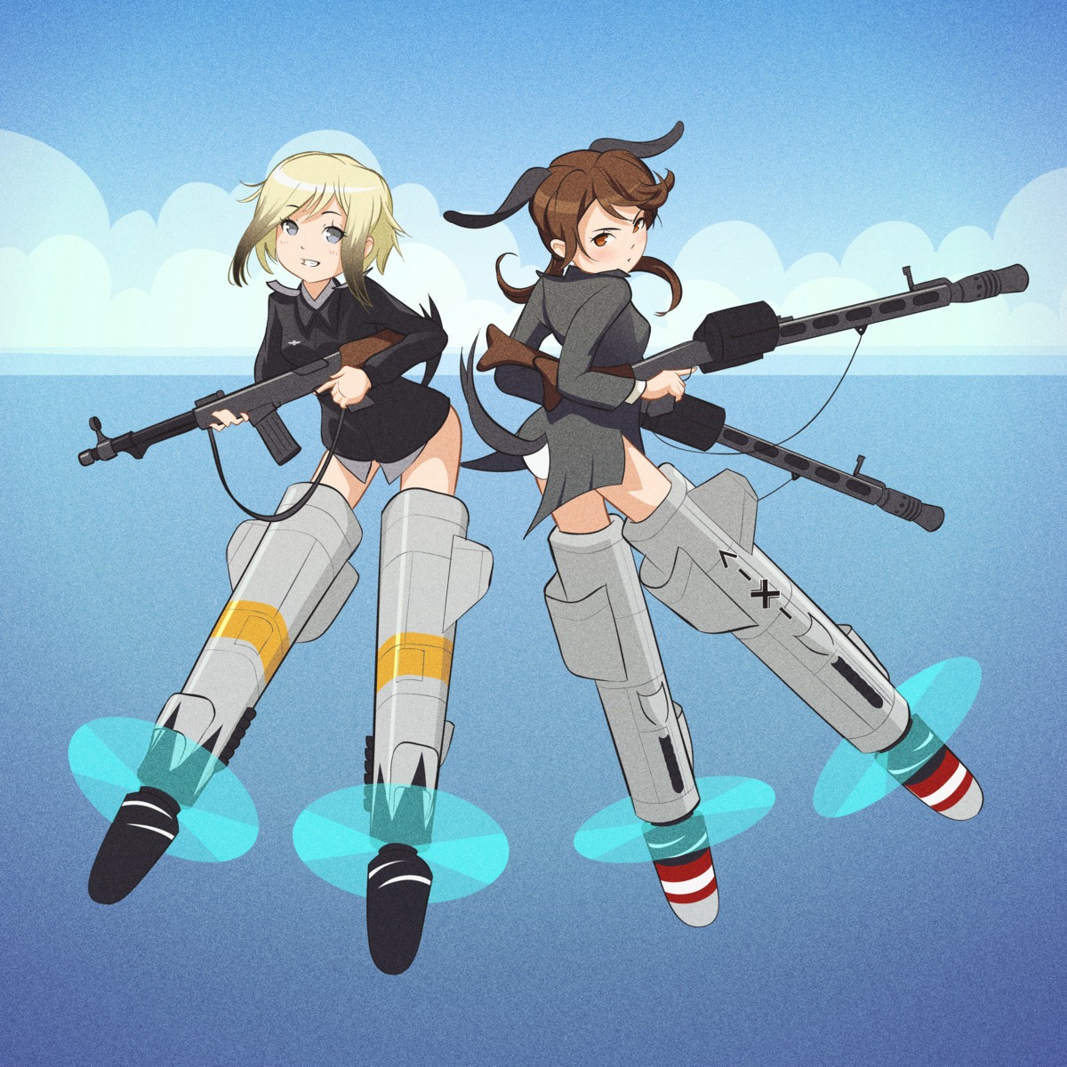 animal_ears, erica_hartmann, gertrud_barkhorn, gun, hy136, strike_witches, tail