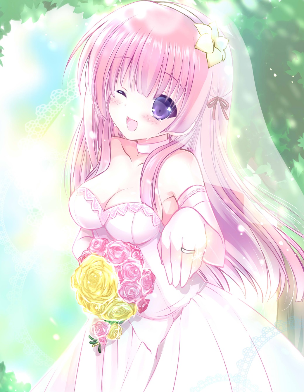 cleavage, dress, fuyuumi_ai, ore_no_kanojo_to_osananajimi_ga_shuraba_sugiru, shira_ichigo, wedding_dress