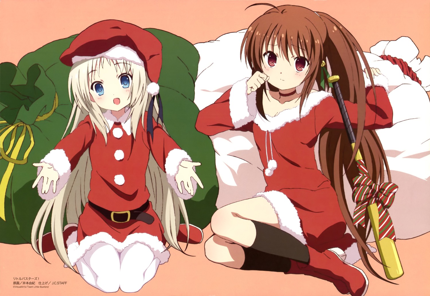christmas, imoto_yuki, little_busters!, natsume_rin, noumi_kudryavka, pantyhose