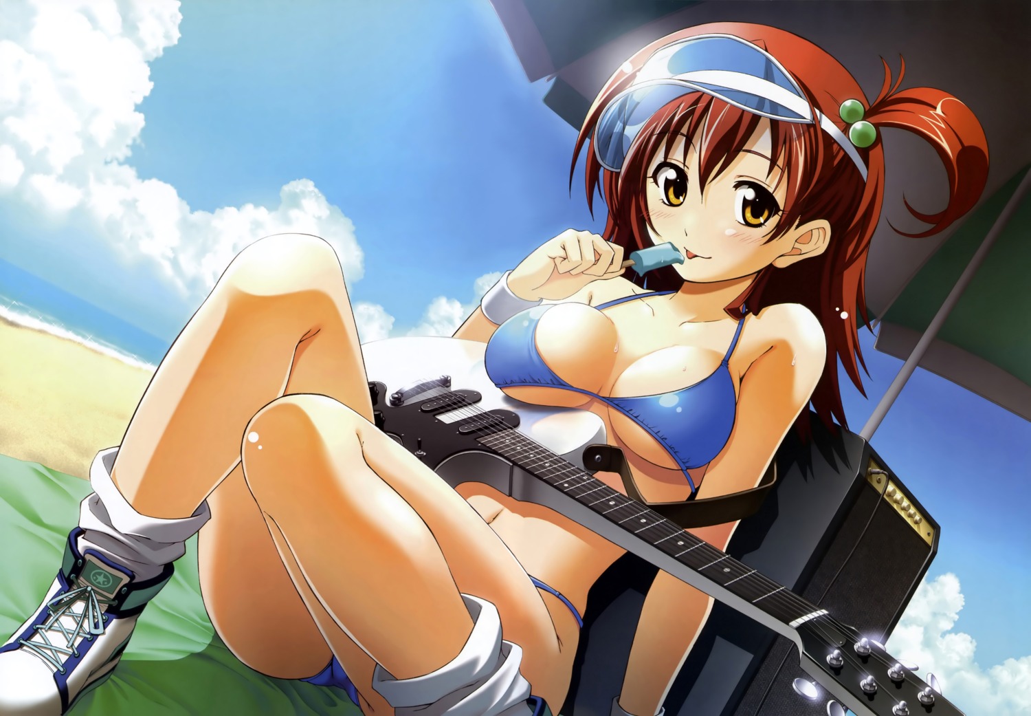 bikini, cleavage, fujimaru, guitar, kira_kira, overdrive_(company), overfiltered, swimsuits, yoshimoto_yui