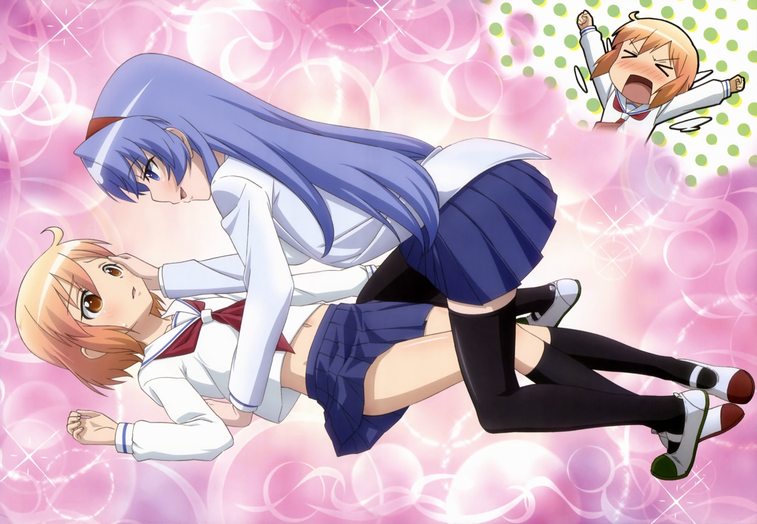 chibi, kotoura-san, kotoura_haruka, mifune_yuriko, seifuku, suzuki_isamu, thighhighs, yuri