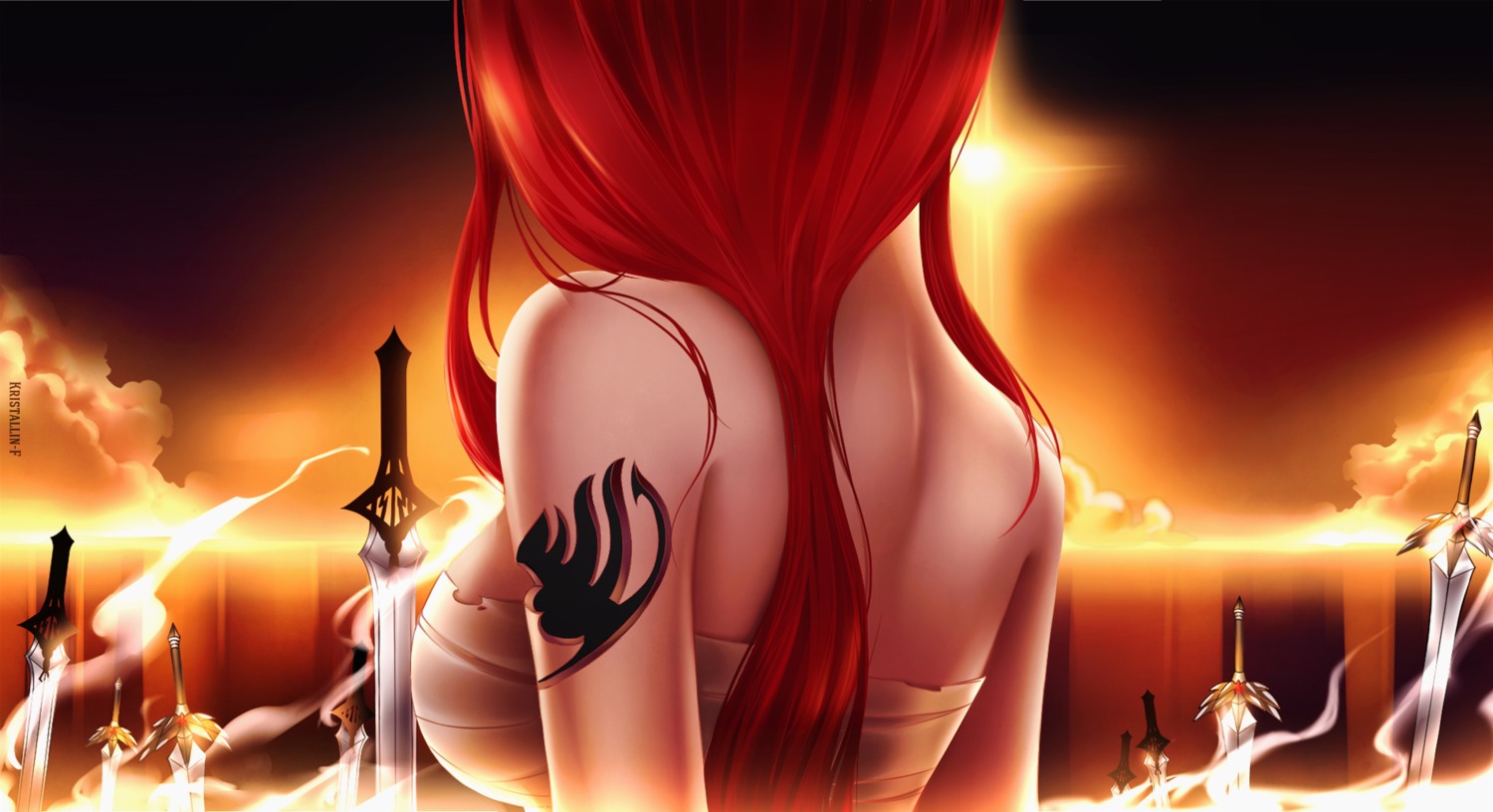 erza_scarlet, fairy_tail, kristallin-f, sarashi, sword, watermark
