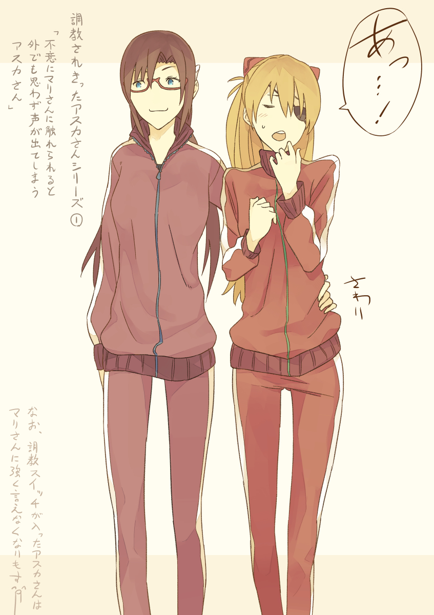 eyepatch, makinami_mari_illustrious, marakimi, megane, neon_genesis_evangelion, souryuu_asuka_langley