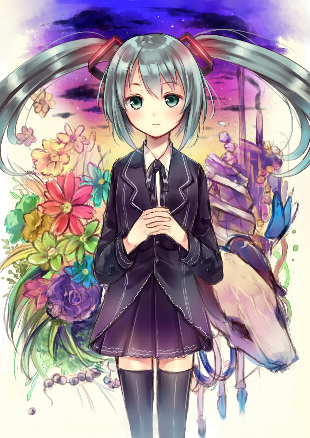 hanekoto, hatsune_miku, saihate_(vocaloid), seifuku, thighhighs, vocaloid