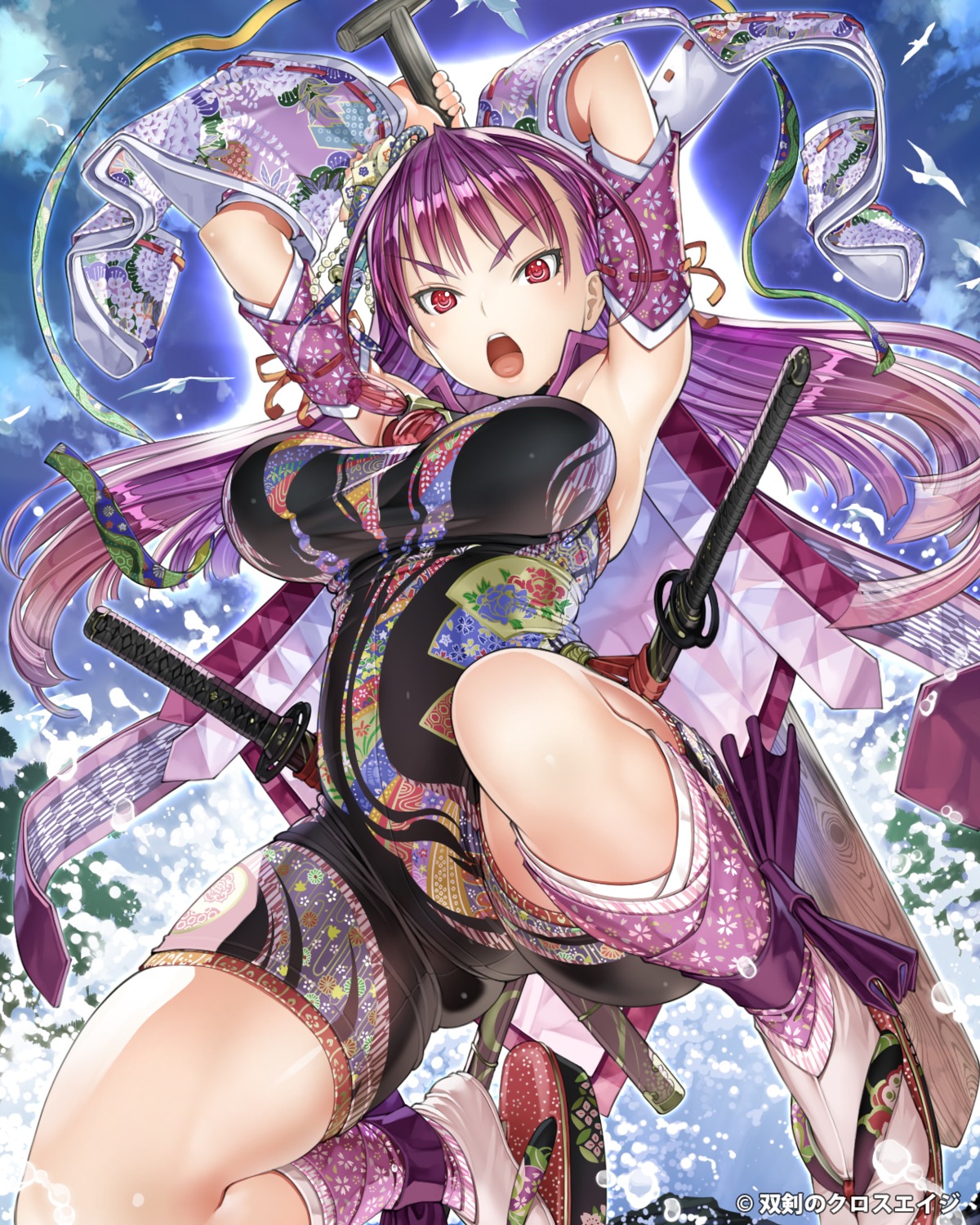 japanese_clothes, miyamoto_musashi_(souken_no_crossage), nakaba_reimei, souken_no_crossage, sword