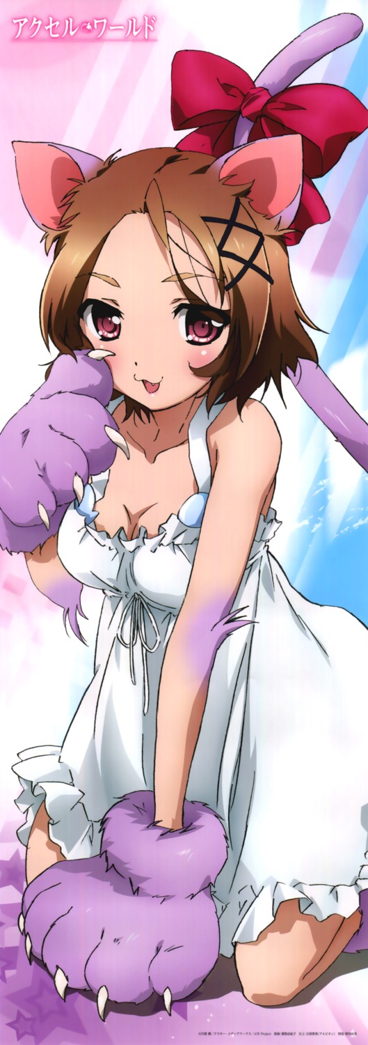 accel_world, aikei_yukiko, animal_ears, cleavage, kurashima_chiyuri, nekomimi, stick_poster, tail