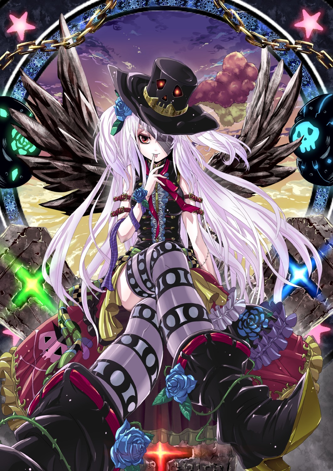 kabutoyama, thighhighs, wings