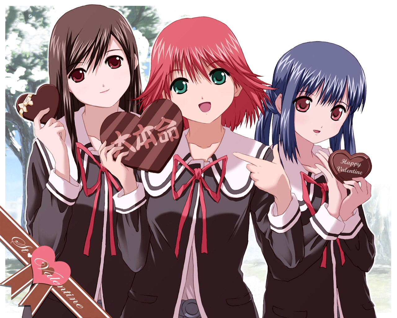 amamiya_sayuri, kasuga_tsukasa, seifuku, tokimeki_memorial, valentine, wallpaper, yayoi_mina