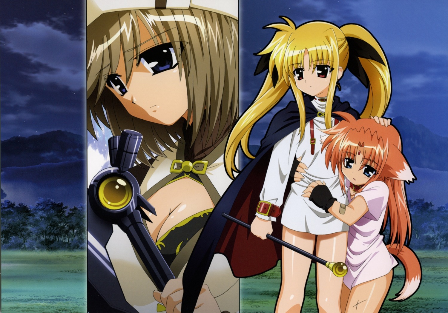 animal_ears, arf, cleavage, fate_testarossa, inumimi, linith, mahou_shoujo_lyrical_nanoha, tail