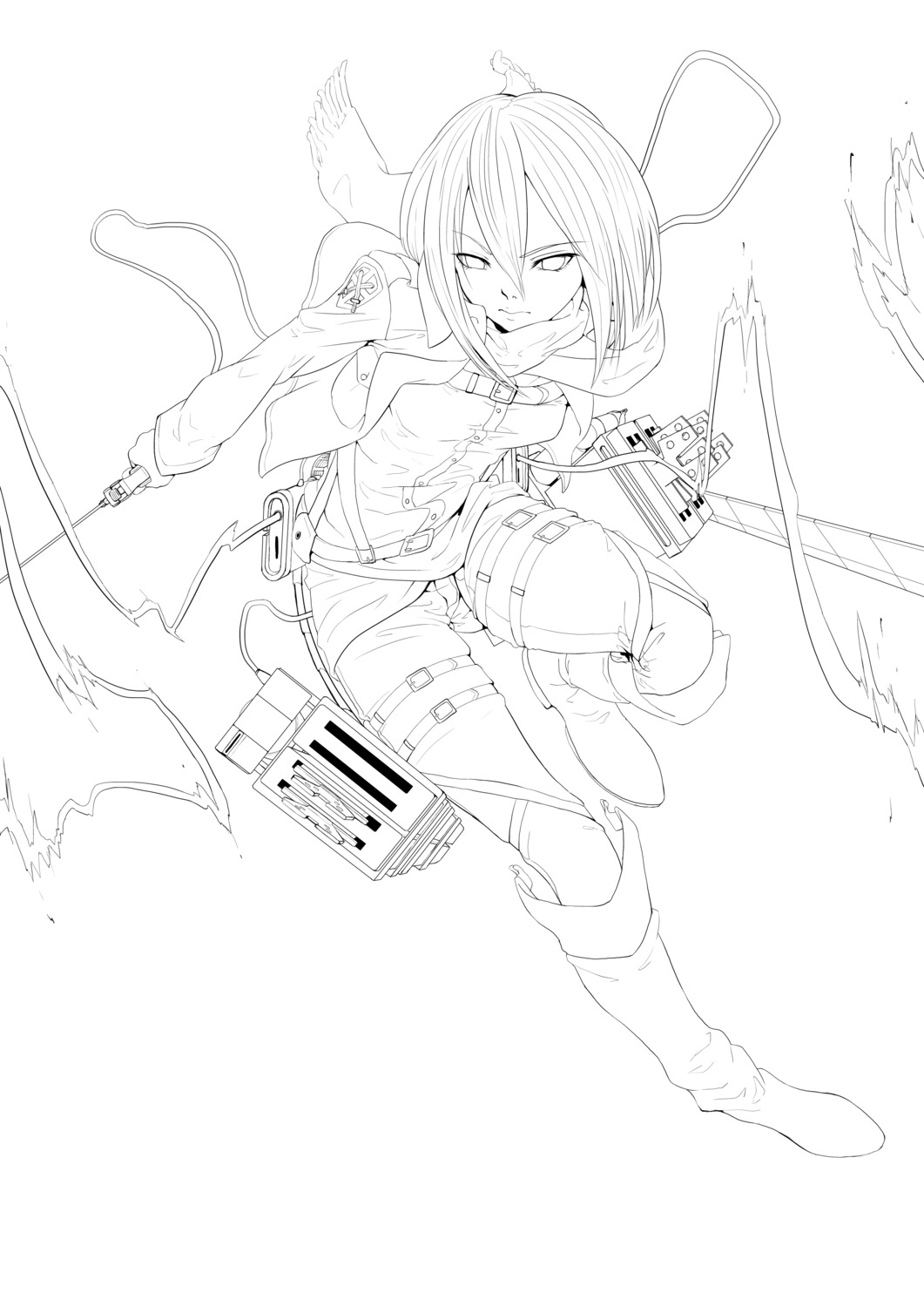 mikasa_ackerman, monochrome, nukosan., shingeki_no_kyojin