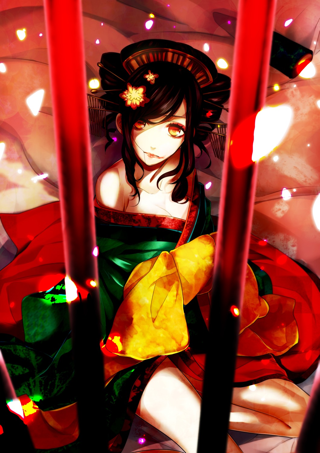 hanasaki_mahiru, kasane_teto, kimono, utau, yoshiwara_lament_(vocaloid)