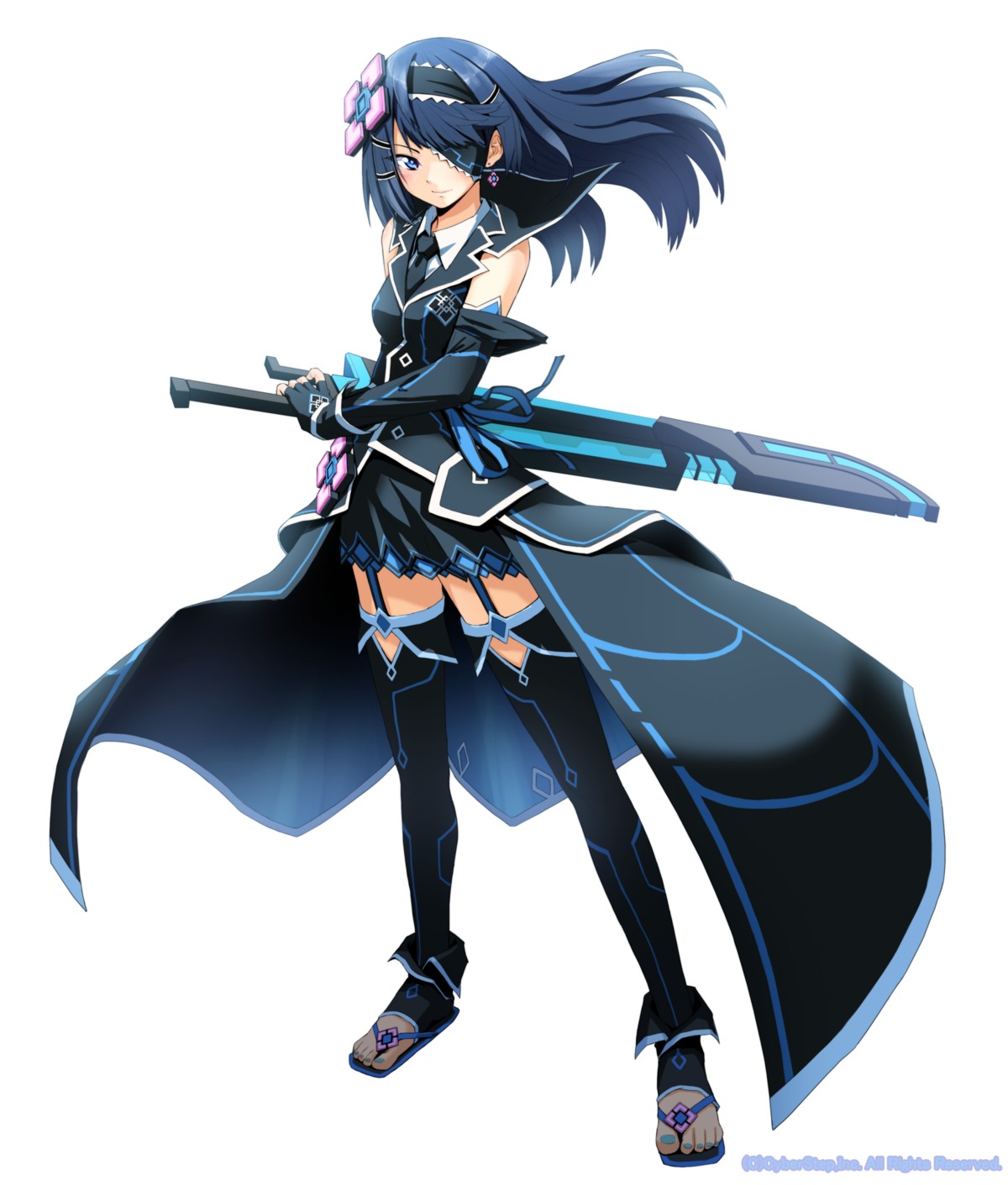 cosmic_break, eyepatch, morizo_cs, ruto_mikazuchi, stockings, sword, thighhighs